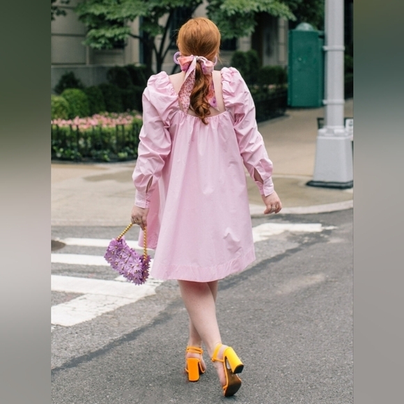 H&M Baby Pink Long Puff Sleeve Cotton Mini Dress - Picture 2 of 8